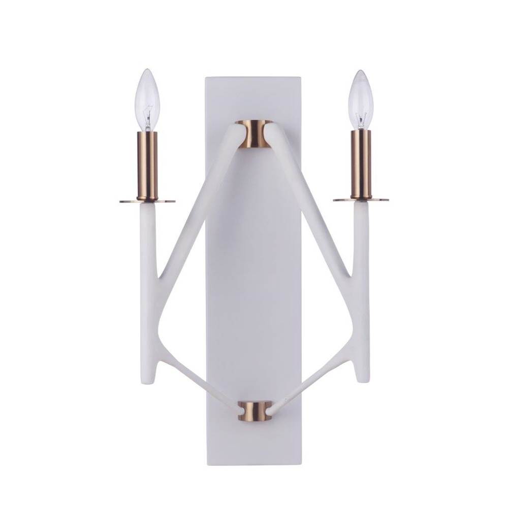Craftmade The Reserve 2 Light Wall Sconce in Matte White/Satin Brass