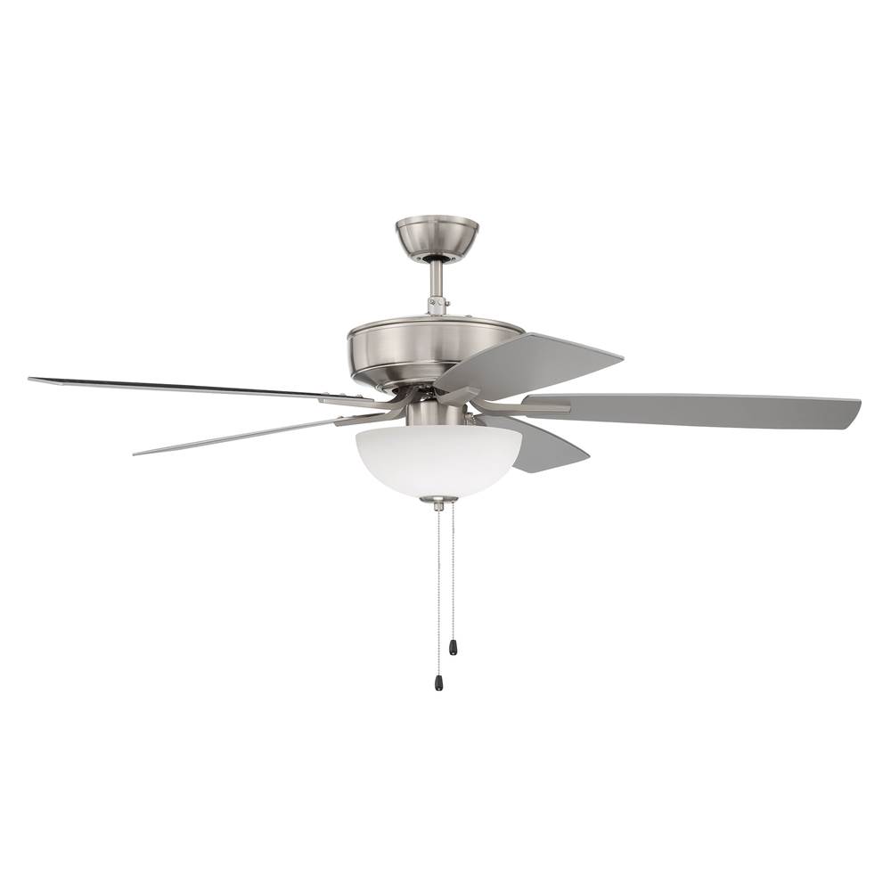 Craftmade 52'' Pro Plus Fan with White Bowl Light Kit and Blades in Brushed Polished Nickel
